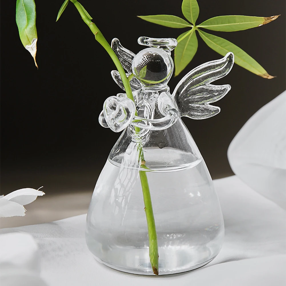 

Clear Glass Angel Shape Flower Vase Cute Glass Hanging Vase Floral Plant Pots Terrarium Container Home Wedding Decor