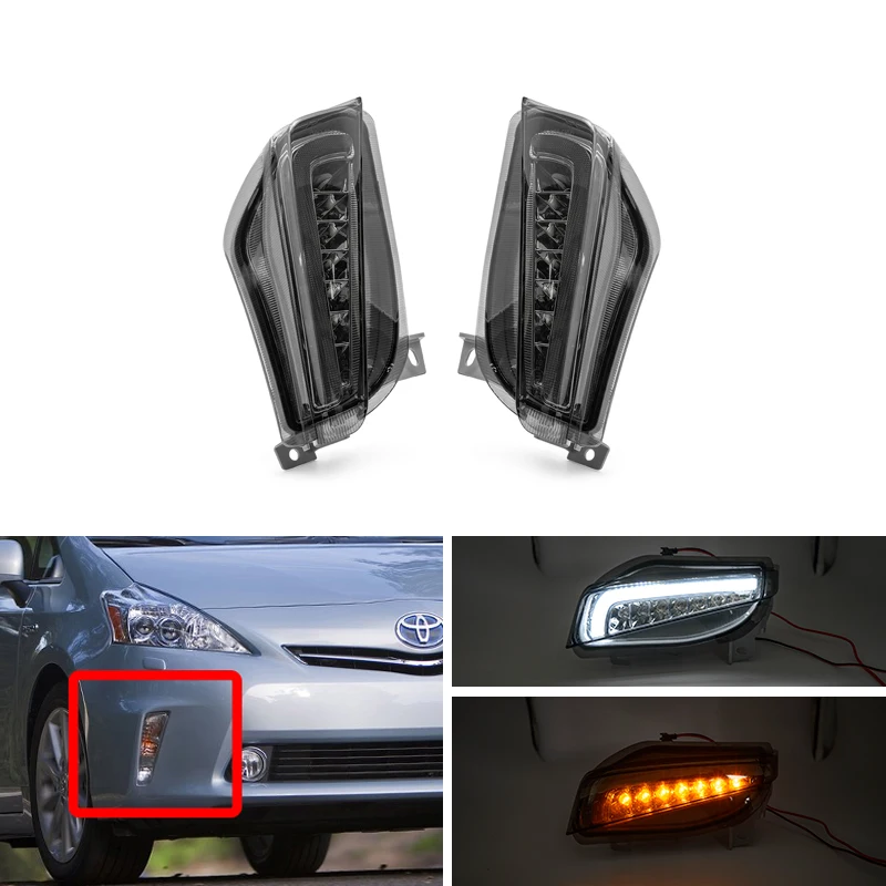 

Дымчатые линзы 2-в-1 горки белый Led DRL позиции желтый сигнал поворота угла фары для Toyota Prius V ZVW40/41 2012-2015