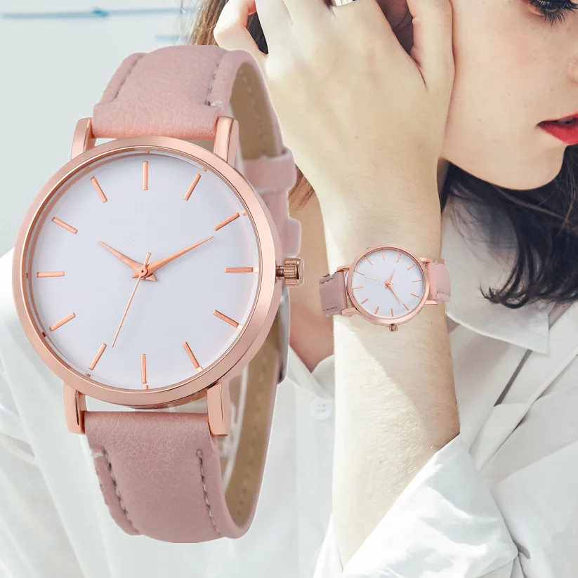2022 простые женские часы розовые кварцевые наручные без логотипа оптовая продажа