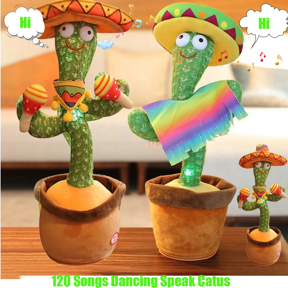 Juguete de peluche con USB para ni&ntilde;os y ni&ntilde;as, 120 canciones, baile, cactus, bailarina, altavoz, repetir, hablar, beb&eacute; relleno-0