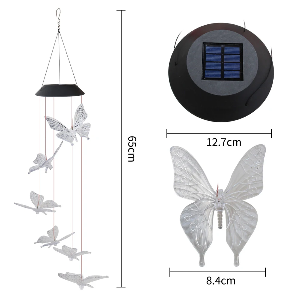 

Butterfly Wind Chime LED Lamp Colorful Discoloration Outdoor Garden Hanging Decoration