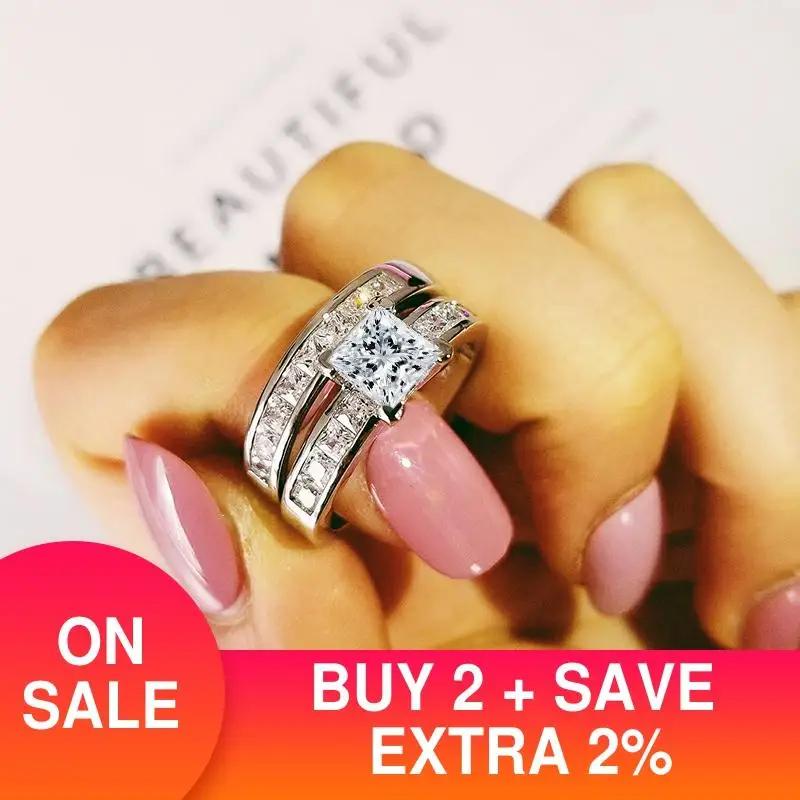 Огранка Принцесса фианит 925 стерлингового серебра обручальные кольца наборы для