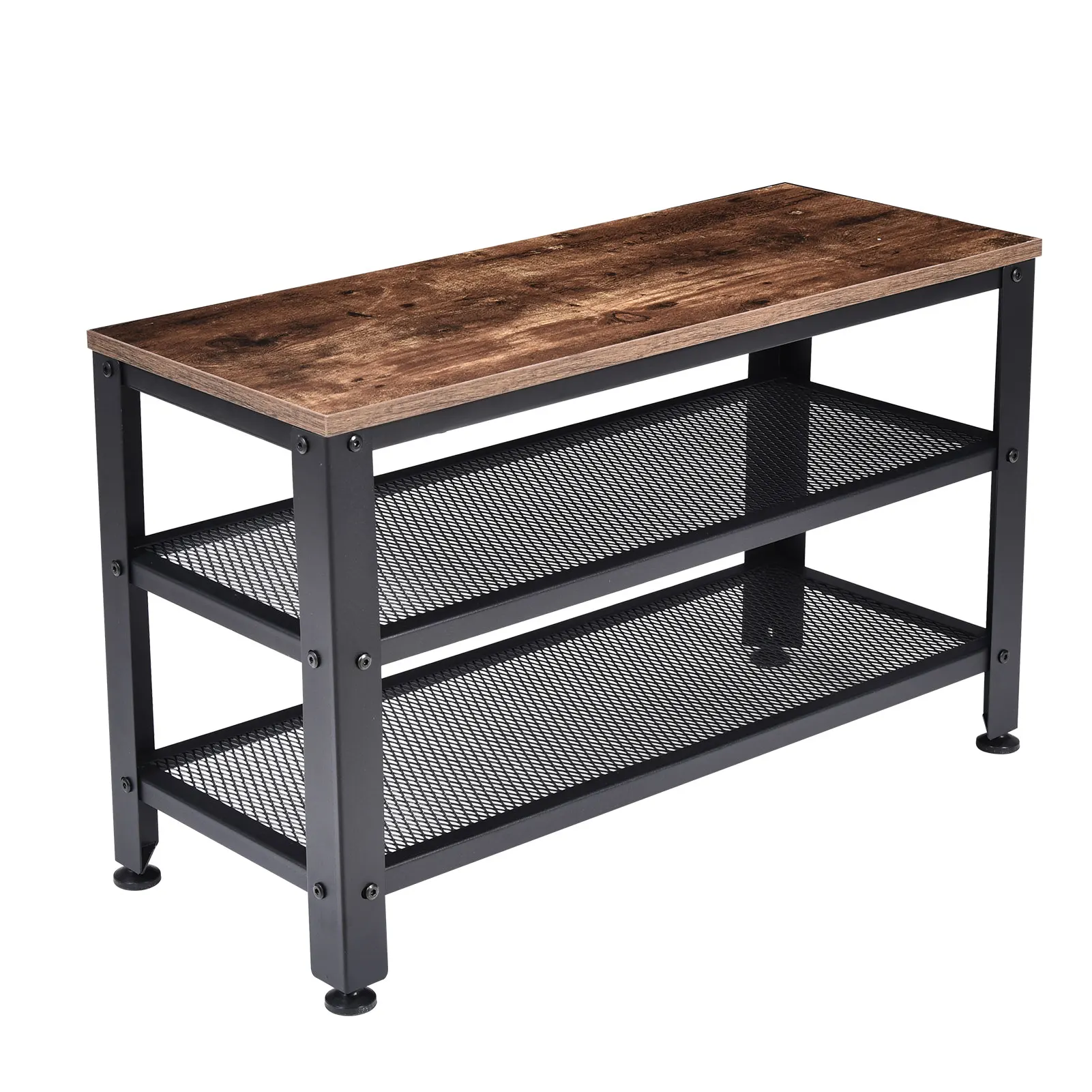 

Two-Tier Shoe Stool, Steel And Wood Structure, Fine Workmanship, Country Style And Retro Design, Easy Assembly