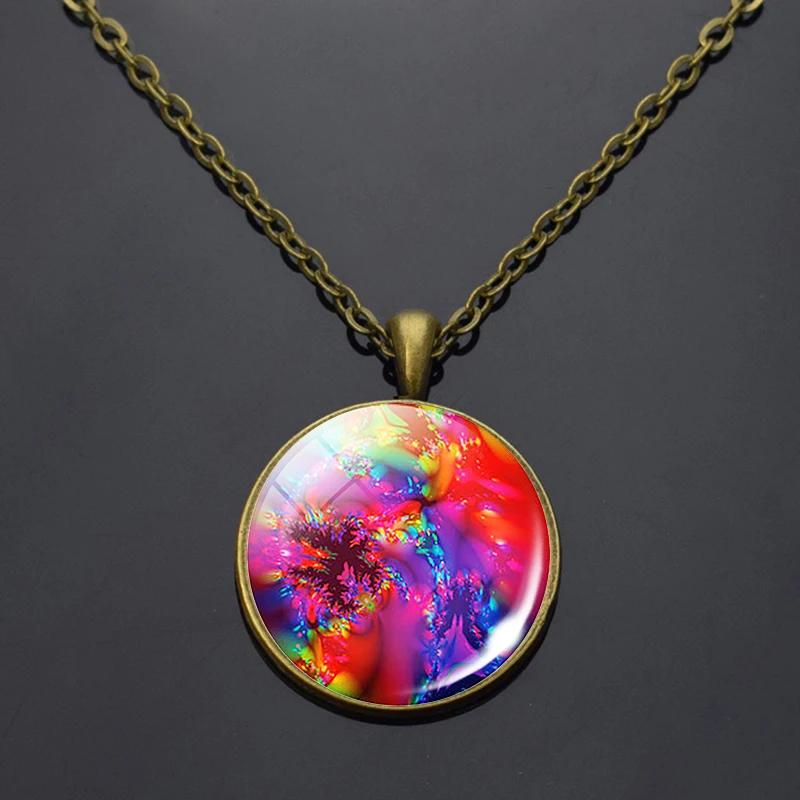 Ожерелье со стеклянной подвеской в виде фрактала многоцветное модное винтажное