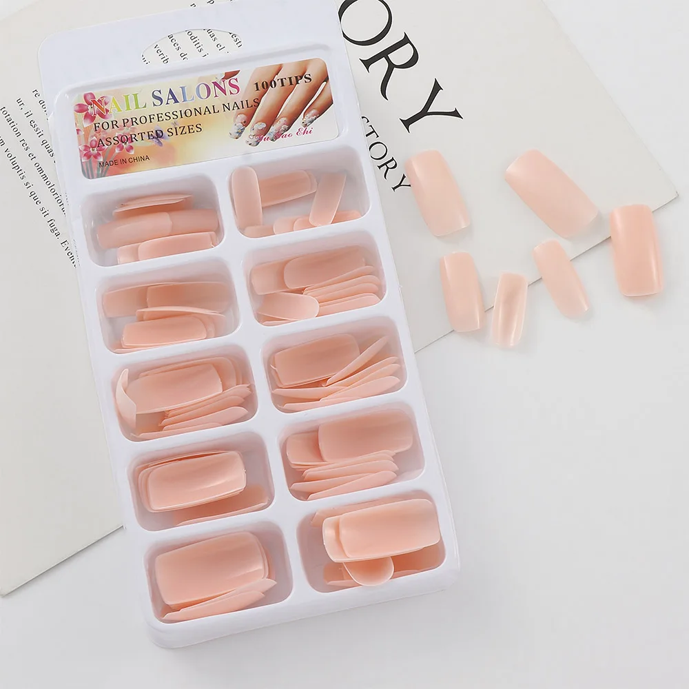 100 шт./пакет французские накладные ногти очень длинные желе розовый квадрат