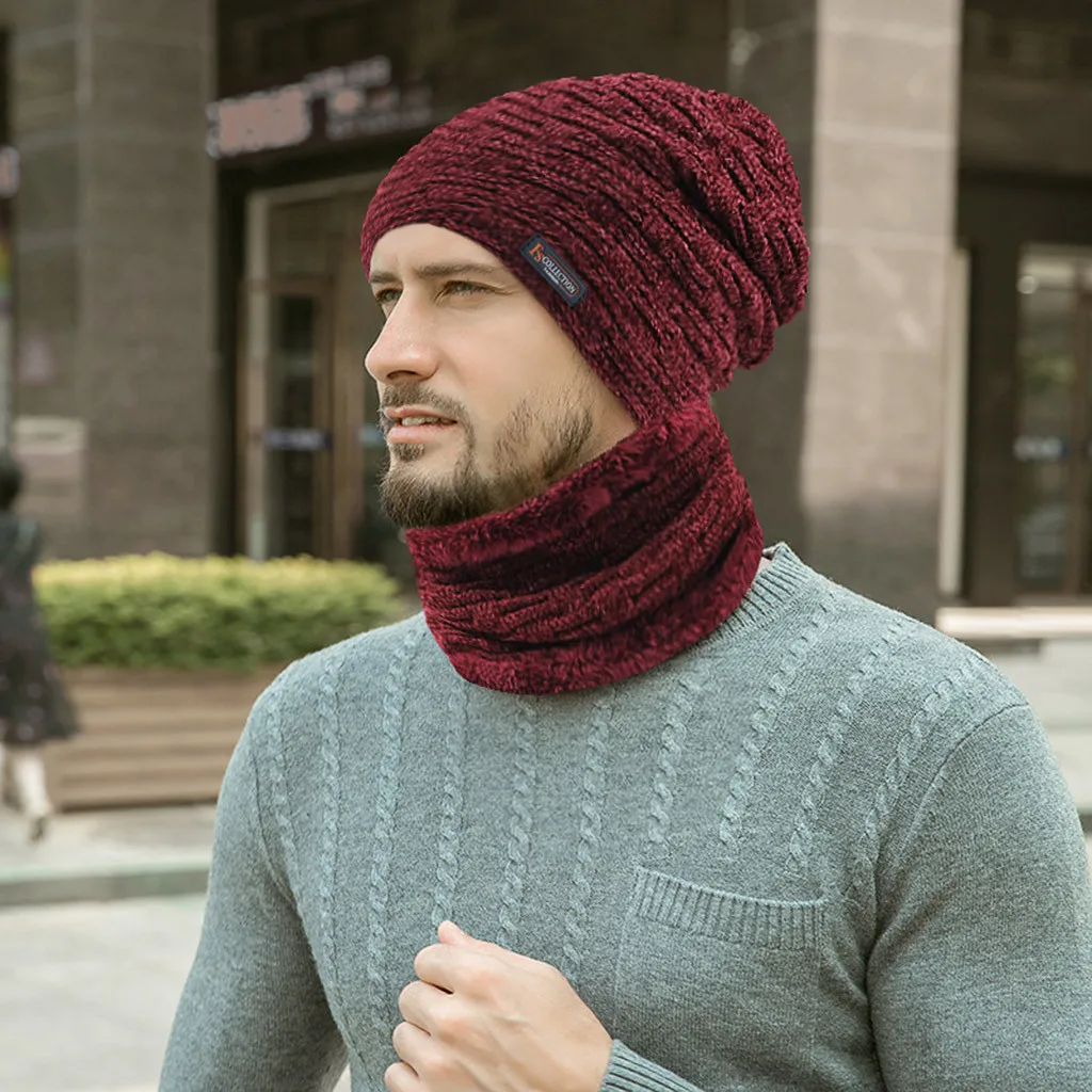 Fashion Men Warm Winter Hat Scarf Soft Knitted Set Skullies Beanies For Women Unisex Caps |