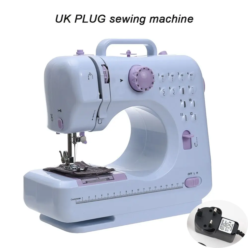 UK PLUG Fanghua мини 12 стежков Швейные машины бытовые многофункциональные Двойная резьба и скорость свободная рука крафтинг машина для починки светодиодный - Цвет: UK PLUG