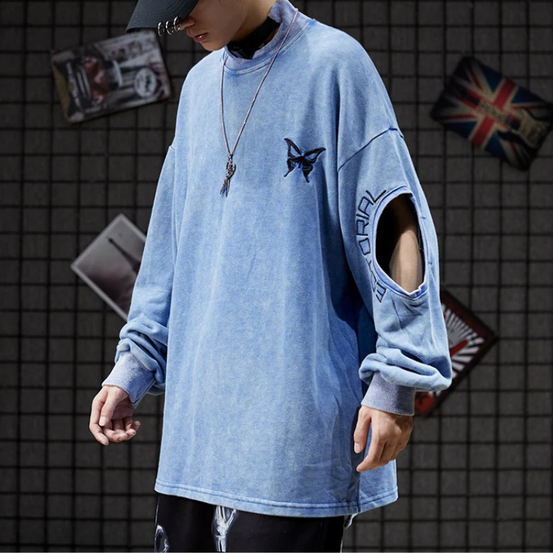 Нерегулярные с длинным рукавом сплит подол старый толстовки для мужчин High Street