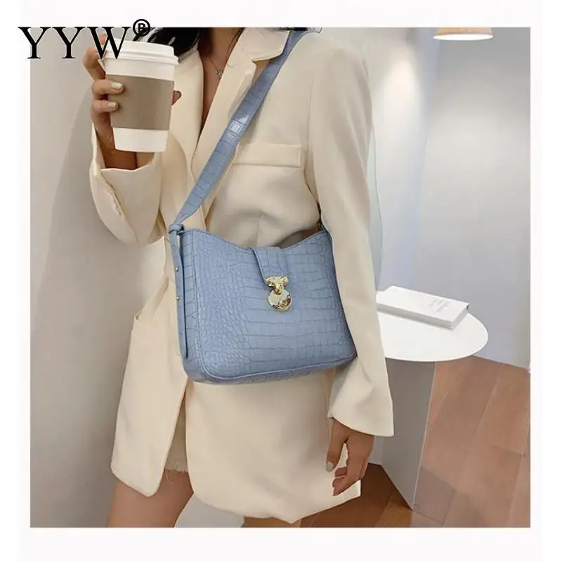 

Luxury Designer Bags New 2020 Small Chain Handbags Women PU Leather Shoulder Bag Lady Elegant Blue Cross Body Shoulder Bag