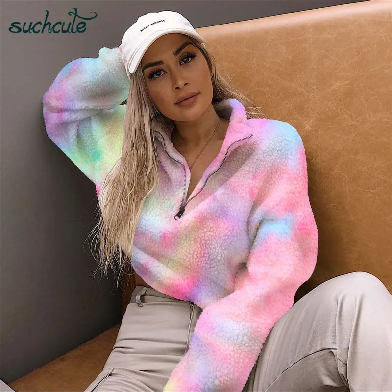Женские шерстяные куртки на молнии SUCHCUTE повседневные теплые с радугой зимние