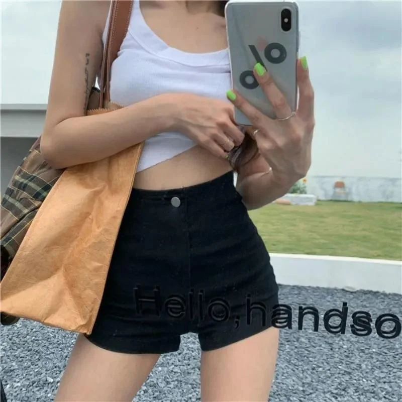 

DUOFAN Y2k Sexy Shorts for Women Summer Lady High Waisted Solid Color Denim Shorts Women Short Booty Jeans with Pockets