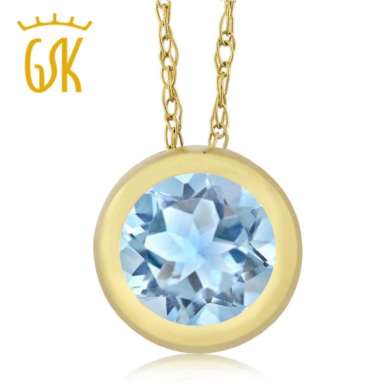 GemStoneKing 0 75 карат круглый натуральный Небесно Голубой Аквамарин 14 желтое золото