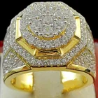 Популярные Роскошные золотые многоугольник с цельными круглыми кристаллами бизнес мужские кольца вечерние, ювелирное изделие для помолвки ручной аксессуары