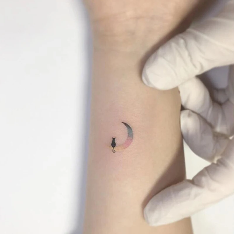 

Waterproof Temporary Tattoo Sticker Color Moon Black Cat Small Body Art Fake Tatto Flash Tatoo Ear Wrist Foot Hand for Men Women