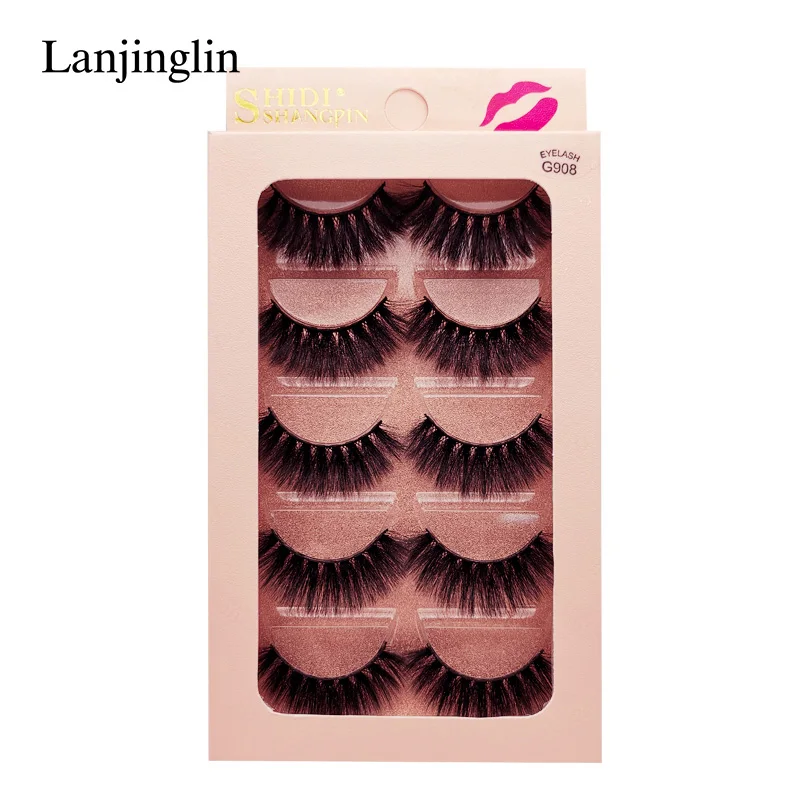 G908 LANJINGLIN, 5 пар, норковые ресницы, 3D, норковые ресницы,, безжалостные ресницы, ручная работа, натуральные ресницы, Популярные Накладные Ресницы - Цвет: G908