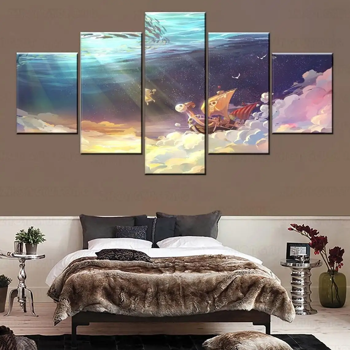 

5 Pieces Wall Art Canvas Painting Animation Poster Pirate Ship Modern Home Modular Living Room For Decoration Pictures