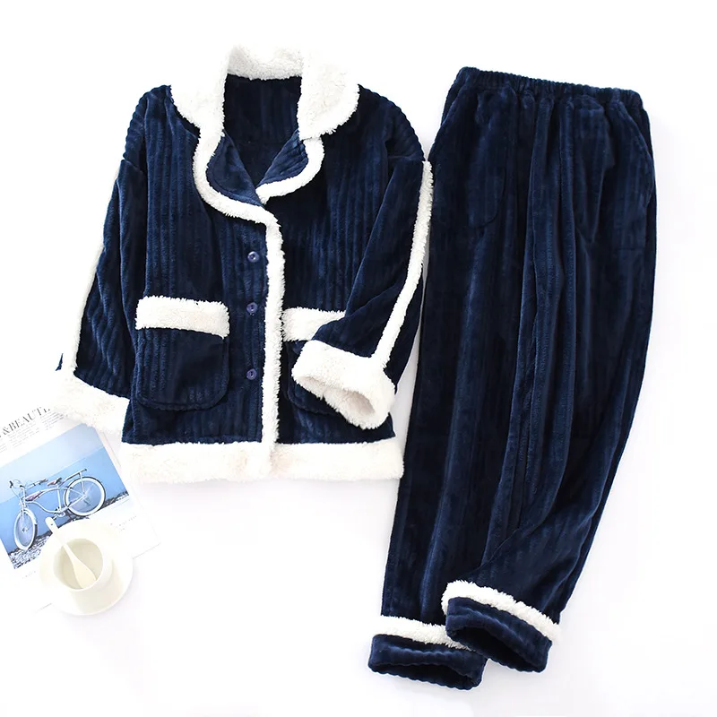 Новые зимние теплые толстые пижамы наборы для женщин Фланелевые женские с