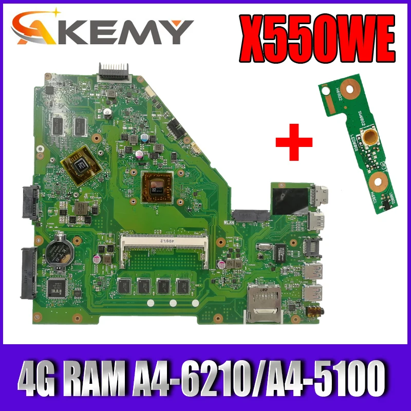 Akemy X550WE материнская плата для ноутбука For Asus X550WAK X550W тестовая оригинальная 4G RAM A4