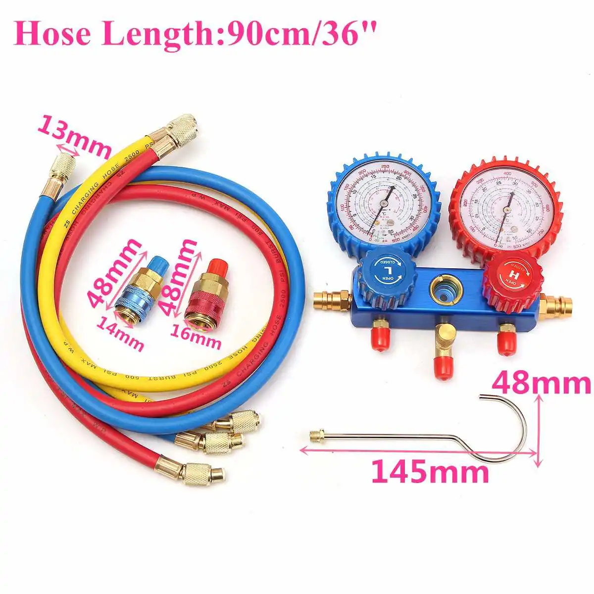 Автомобильный набор коллекторов с манометром A/C R134A шланг заливки хладагента с 2 быстроразъемом для R134A кондиционирования воздуха охлаждения