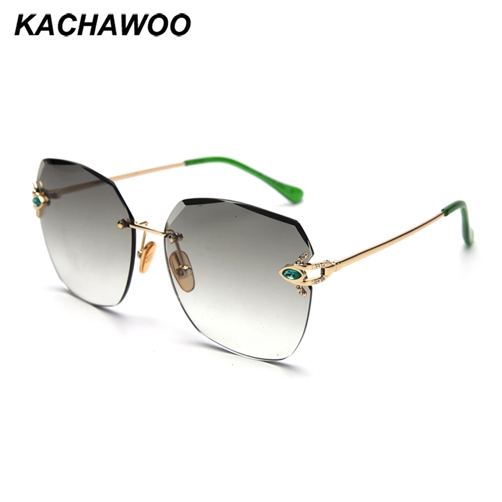 Kachawoo, женские солнцезащитные очки без оправы, квадратные, розовые, металлические, золотые, зеленые, солнцезащитные очки для женщин, стразы, высокое качество, неправильный стиль