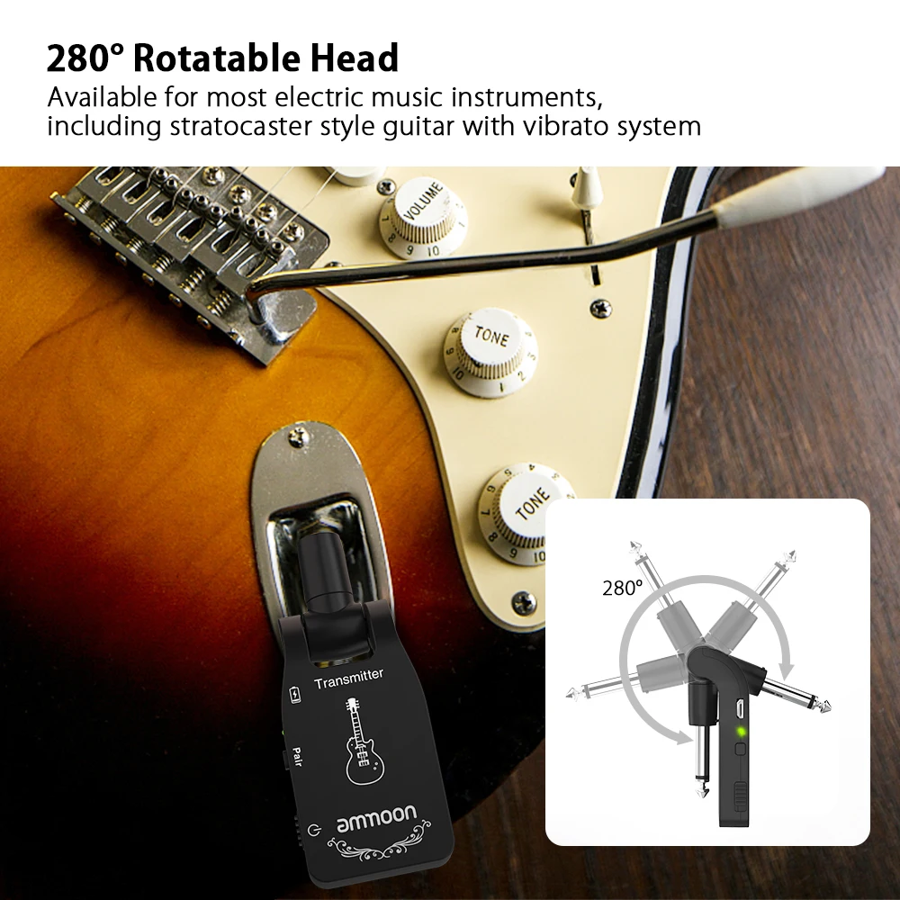 

ammoon Guitar Wireless System Electric Guitar Accessories Bass 2.4G Rechargeable 6 Channels Audio Transmitter Receiver