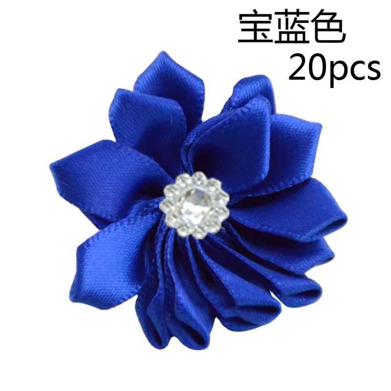 Royal Blue 20 шт розовые/белые маленькие атласные Стразы ручной работы, тканевые цветы для рукоделия, свадебной вечеринки, Аппликации, аксессуары для одежды - Цвет: Royal Blue
