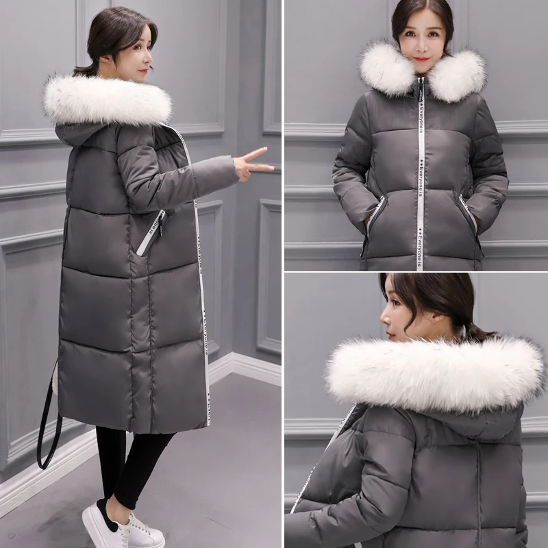 

2021 Fashion Winter jacket Women Thickening Warm Cotton Coat Large Fur Collar Hooded Parka Female Outerwear Chaqueta Mujer ST327