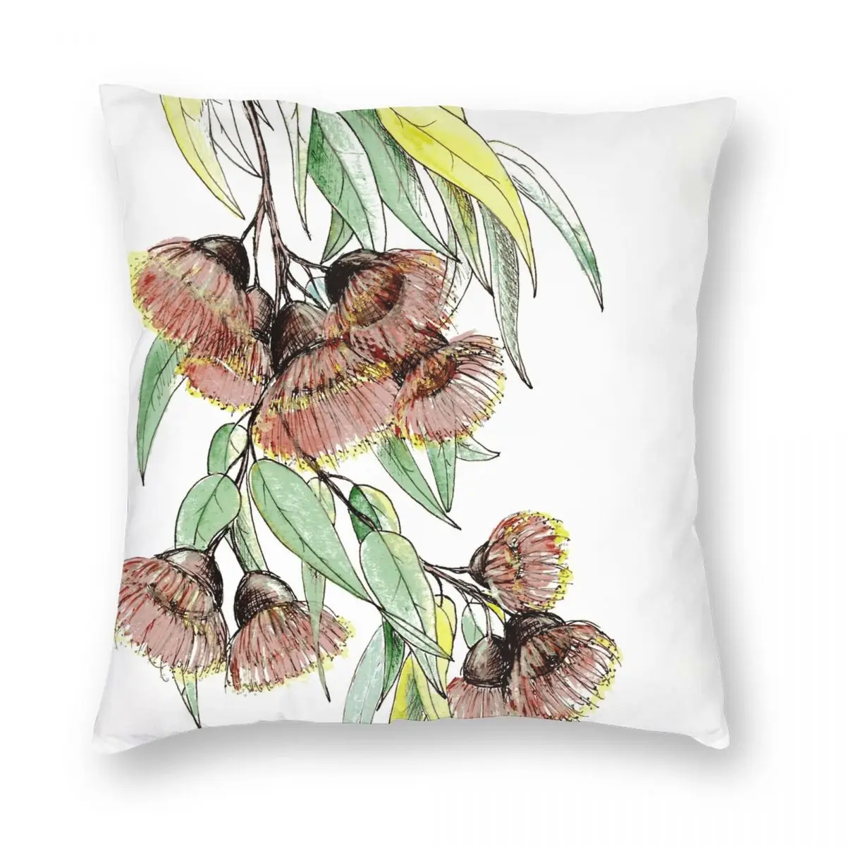

Red Flowering Gum Pillowcase Polyester Linen Velvet Printed Zip Decor Pillow Case Bed Cushion Cover Wholesale