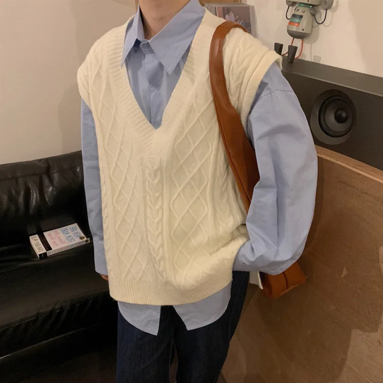 

Solid Color Pink Cropped Sweater Vest for Women Retro V-neck Waistcoat Vest Knitted Sweater Loose Outwear Knitwear Vest