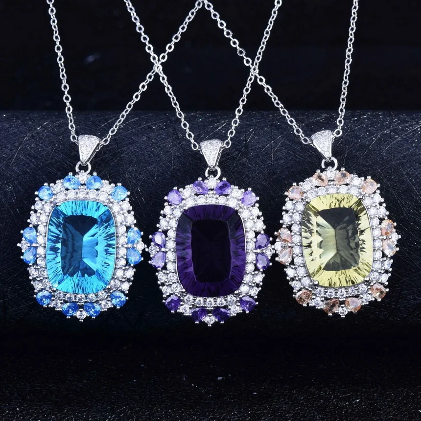 

Superior Cut Face Crystal Lemon/Amethyst/Topaz Pendant Necklace Female Fashion Delicate Metal Chain For Women Jewelry Necklaces