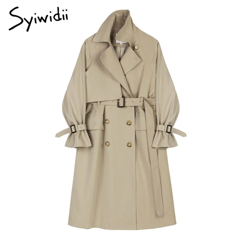 Syiwidii длинное пальто для женщин 2021 Осень Зима ветровка с поясом уличная одежда