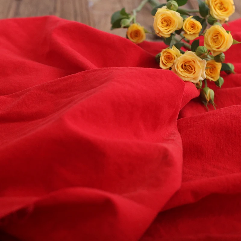 

100% хлопчатобумажная ткань для одежды, промытая саржевая красная ткань для изготовления одежды, юбки, тканевые Топы для женщин, «сделай сам»
