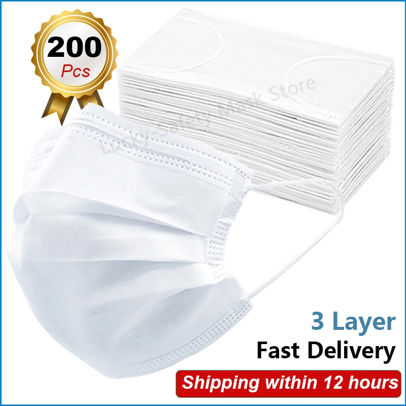 

10/50/100/200 pcs Disposable White Medical Mask 3 ply Face Masks Breathable Mouth masque Protect Nose Filter for Surgical Mask