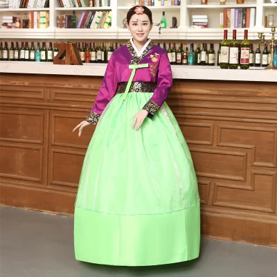 color4 Женское Короткое платье ханбок, женское корейское платье, этнические костюмы, вышитые корейские традиционные платья для танцев, косплей - Цвет: color4