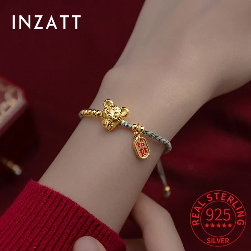 

Браслет INZATT из настоящего серебра 925 пробы с тигровым знаком зодиака, браслет с Красной веревкой в виде животного для модной женской вечерин...