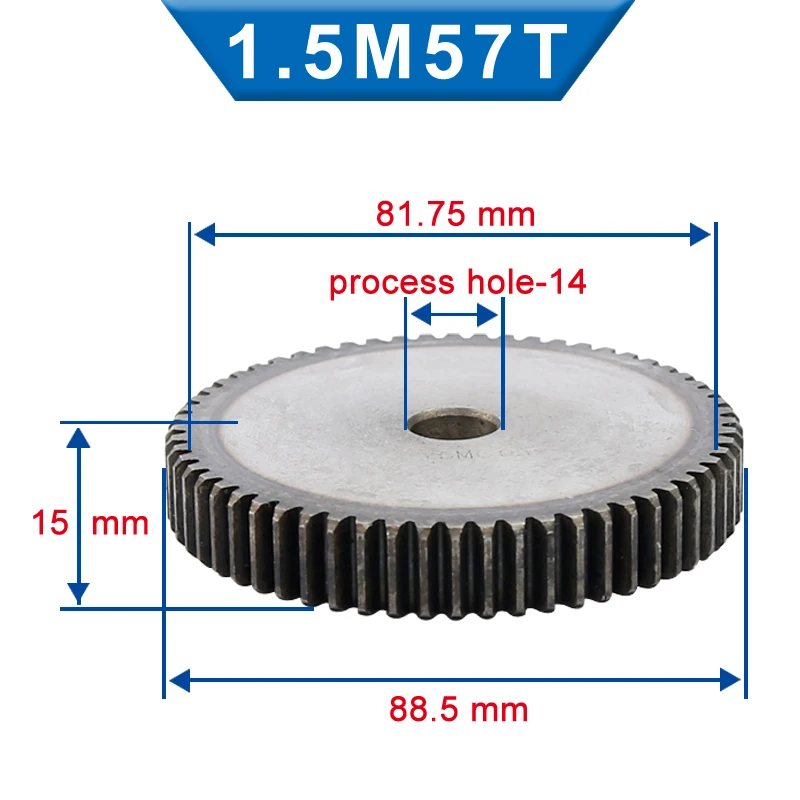 1 Piece 1.5M Spur Gear 56/57/58/59 Teeth 14/15 mm Process Hole Wheel Low Carbon Steel Material Flat Total Height 15 | Обустройство