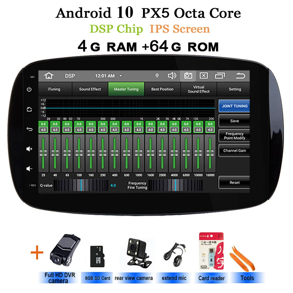 DSP-IPS 4G Rear DVR " Android 10 автомобильная стереосистема радио многопользовательский для Benz Smart Fortwo радио Wi-Fi BT автомагнитолы gps навигации - Цвет: DSP-IPS 4G Rear DVR