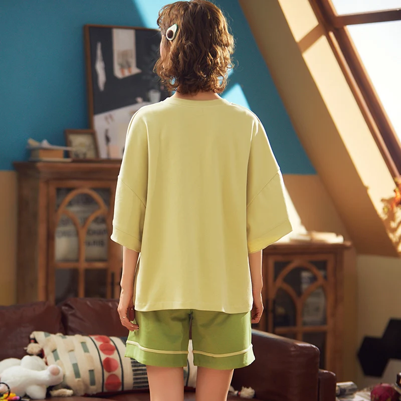 Женская свободная Пижама BZEL повседневная зеленая пижама больших размеров с