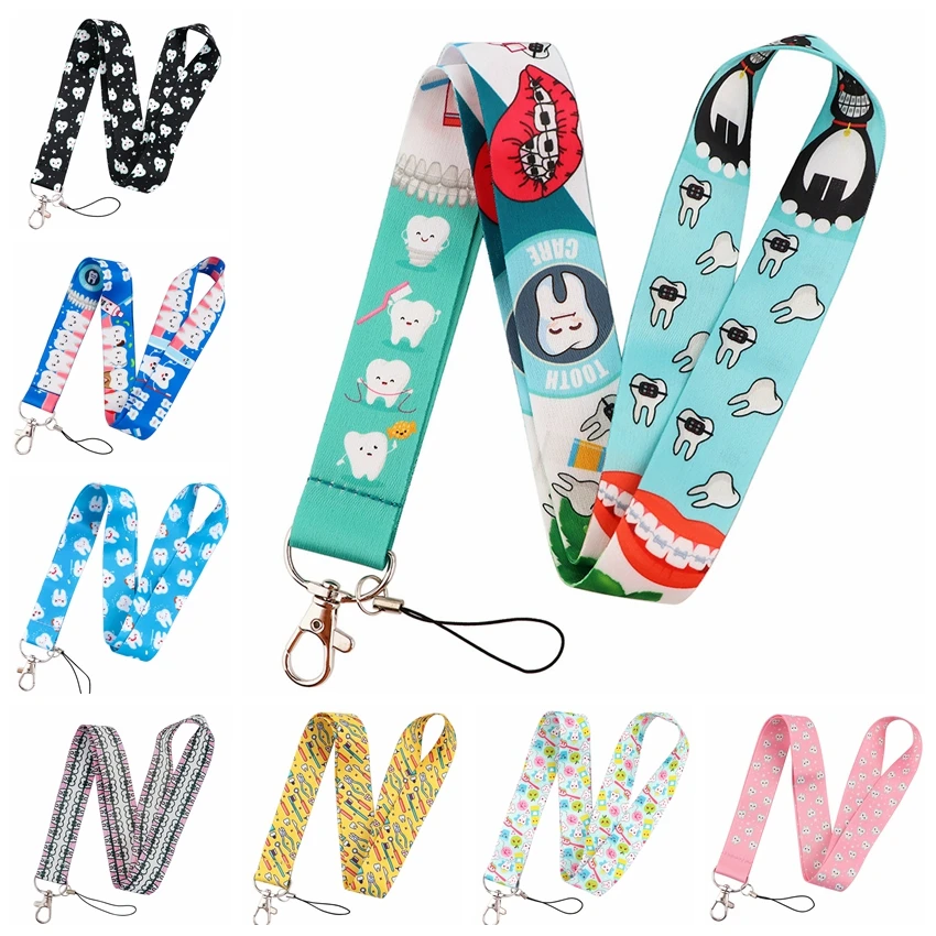 Мультяшные зубы шея ремешки брелок стоматолог доктор медсестра лента веревка