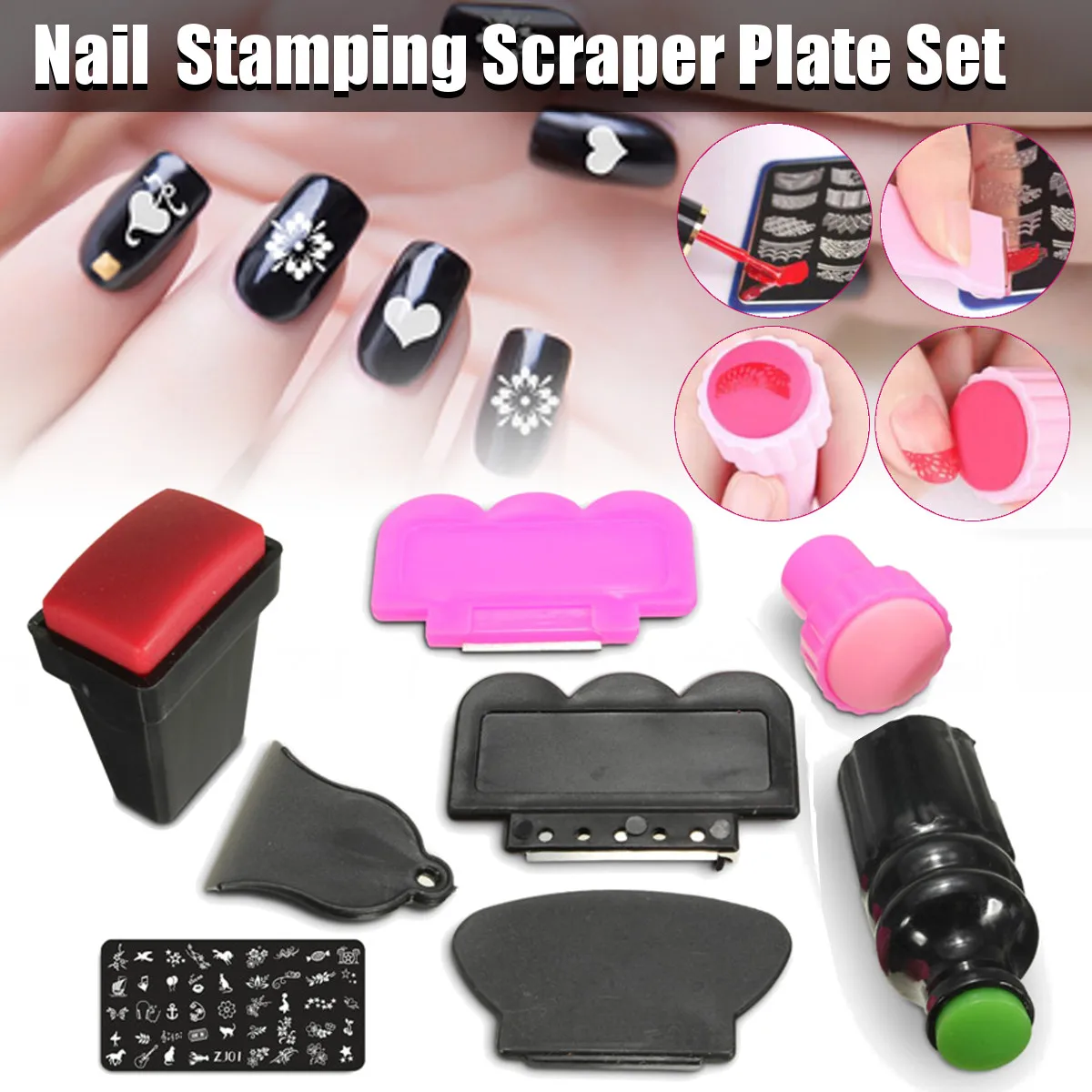 

1Set Nail Art Stamping Plate Image Tool Printing Template Large Small Stamper Double Ended Scraper For Professional Or DIY