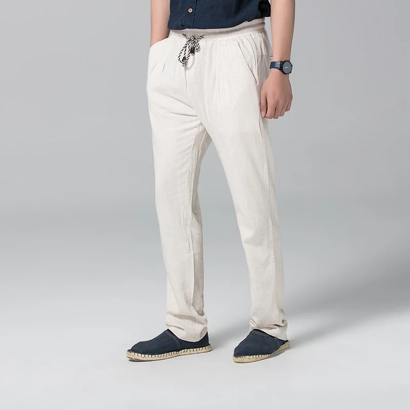 

Мужская одежда на весну и осень, мужские свободные большие льняные брюки с эластичным поясом, мужские повседневные Прямые брюки из хлопка и ...