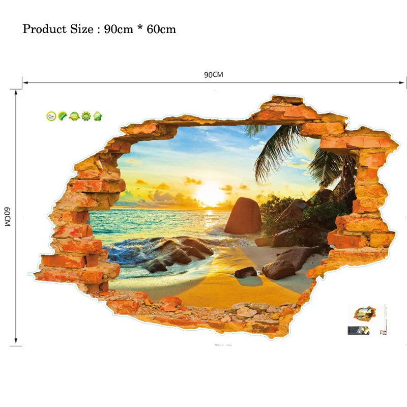 

3D Broken Sunset Scenery Seascape Island wall sticker living room bedroom removable backdrop home decoration decals art Stickers