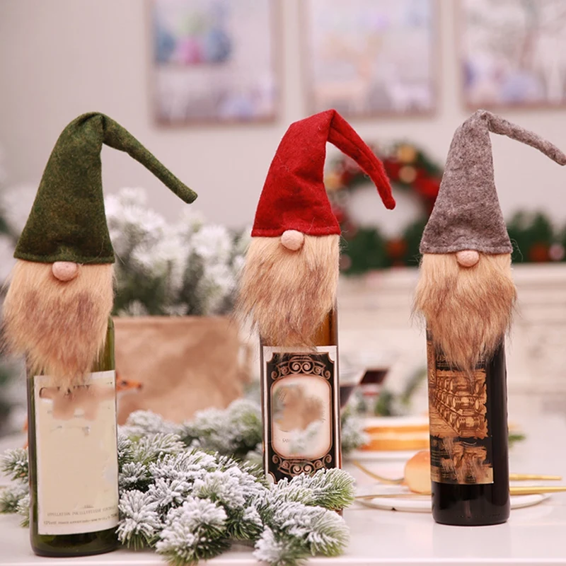 

3Pcs Christmas Wine Bottle Decor Set Santa Claus Snowman Bottle Cover Clothes Kitchen Decoration for New Year Dinner