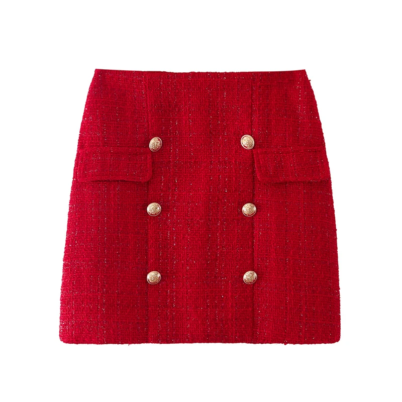 

Autumn and winter women's casual solid color button decoration mini skirt