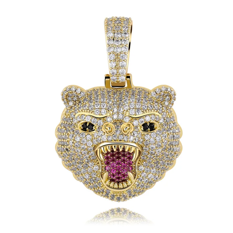 New Fashion Hip Hop Jewelry Beast Bear Animal All Iced Out Pendant Necklace 5mm Tennis Chain Gold Silver Men Rock Jewelry Gift