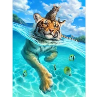 diy digital painting tiger and cat coloring digital painting acrylic canvas painting hand painted painting art