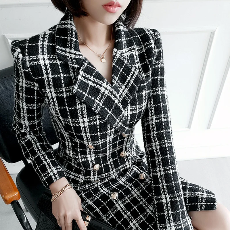 

Fashion women new arrival casual comfortable soft plaid dress elegant temperament party high quality thick warm pencil dress