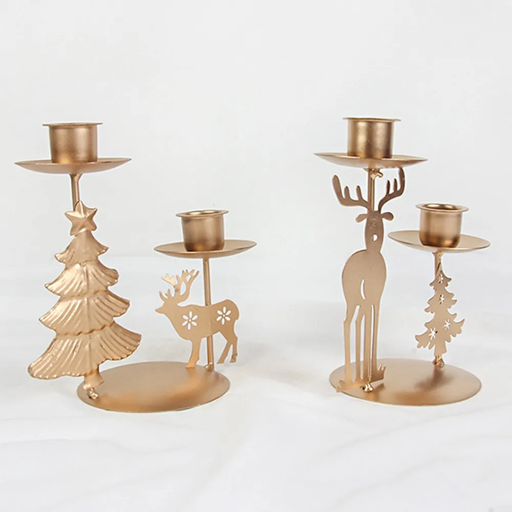 

Christmas Decorations Metal Candlestic Xmas Tree Snowflake Santa Claus Shape Sculpture Candle Holder Decors Home Decor Navidad
