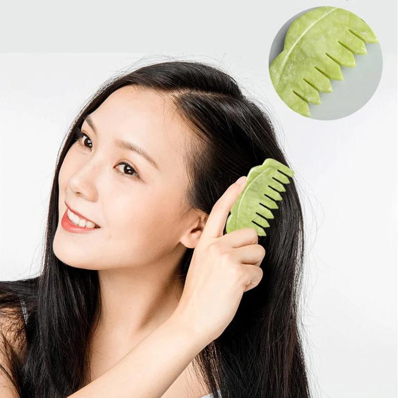 

Natural Jade Comb for Acupuncture Massage, Gua Sha Head Treatment, 1pc
