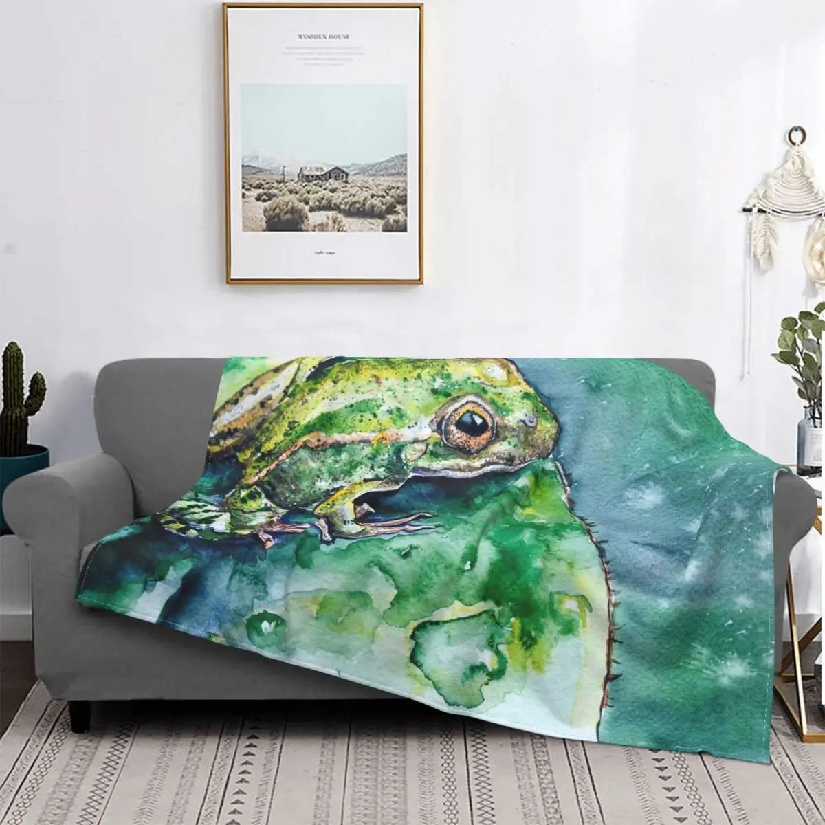 

Manta de franela con diseño de rana verde para cama, edredón fino de felpa con diseño de Animal bonito y multifunción, ideal par